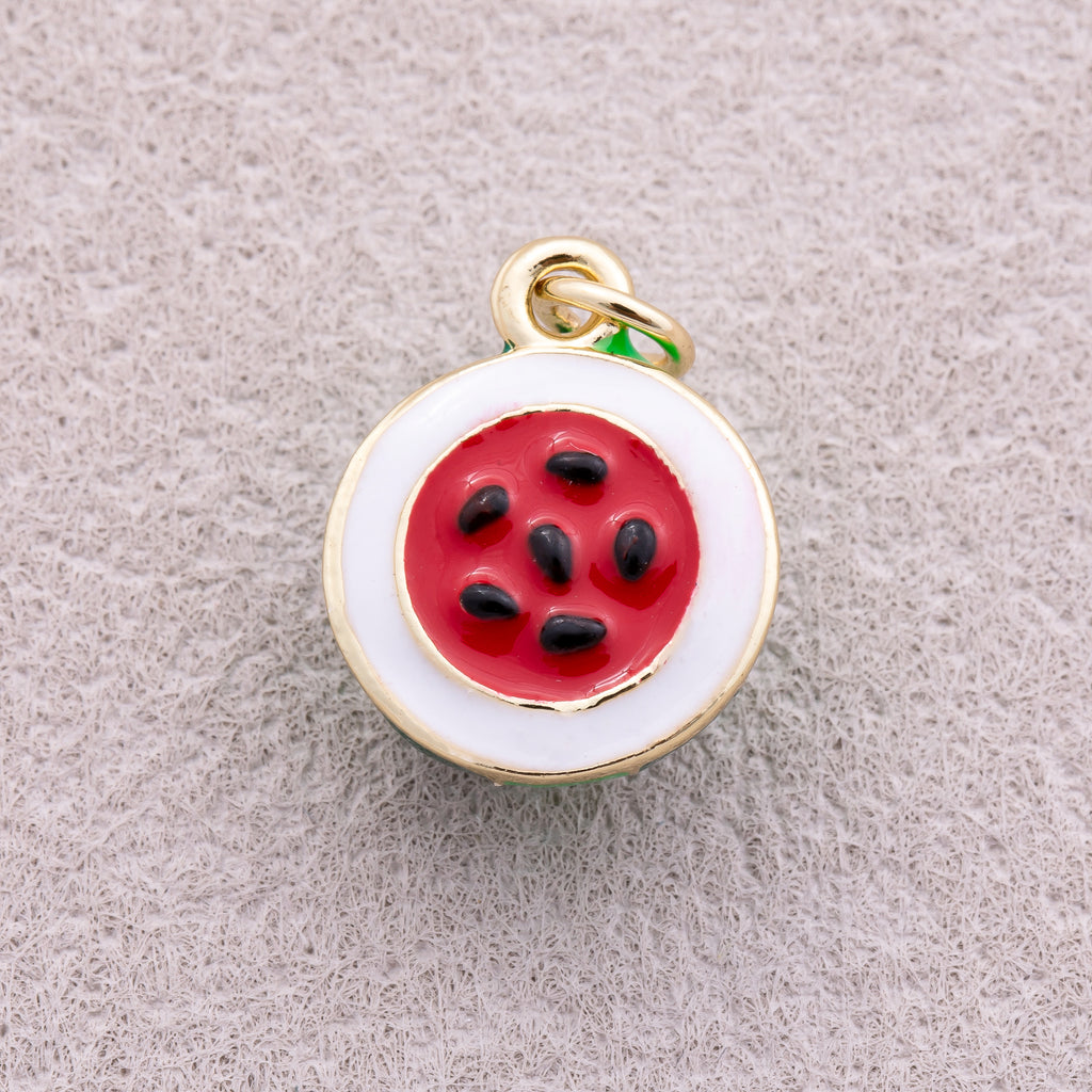 16K Gold Plated Red Enamel Watermelon Fruit Pendant - Sold Each