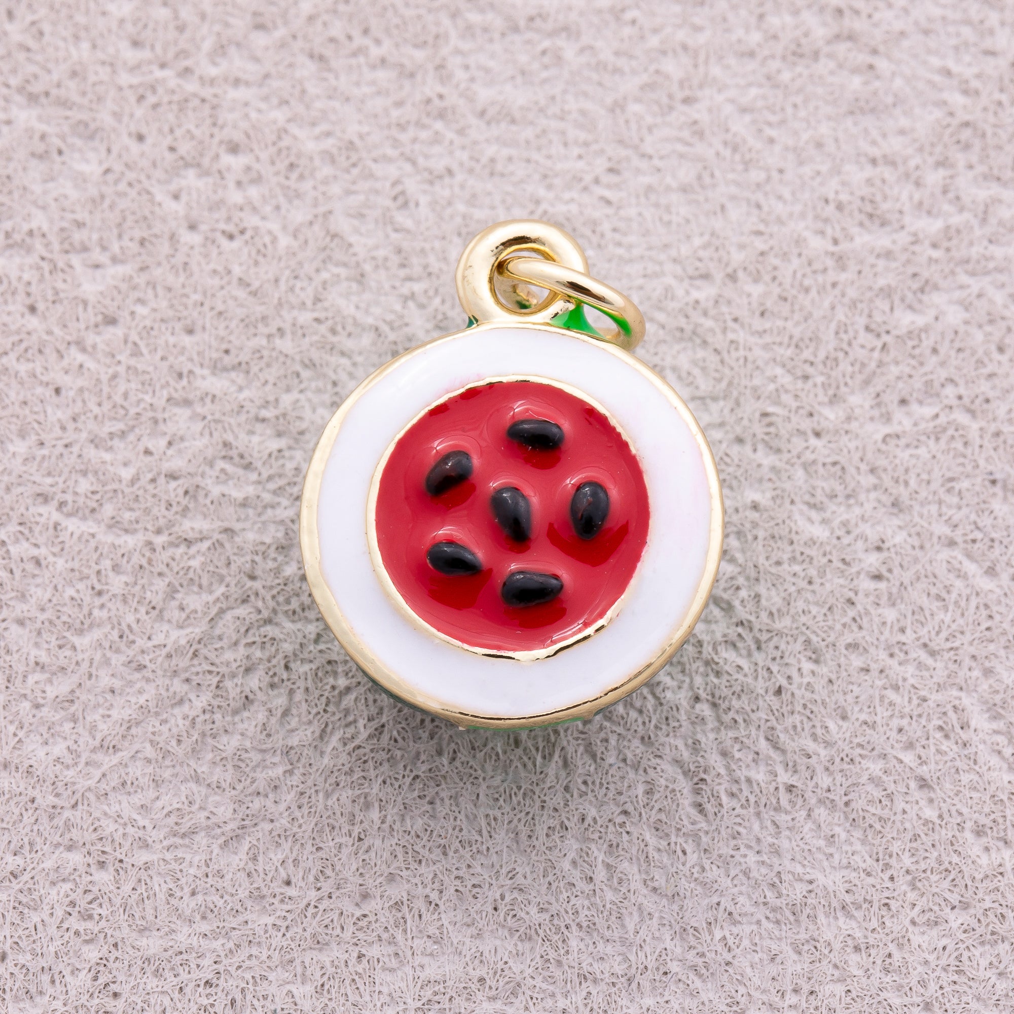 16K Gold Plated Red Enamel Watermelon Fruit Pendant - Sold Each