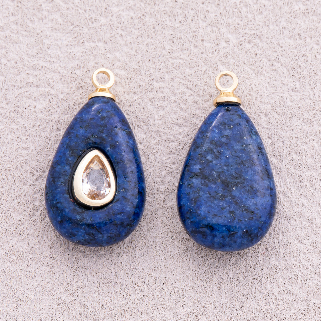 16K Gold Plated Clear CZ Blue Lapiz Lazuli Teardrop Charm - Sold Each