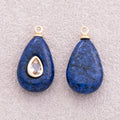 16K Gold Plated Clear CZ Blue Lapiz Lazuli Teardrop Charm - Sold Each