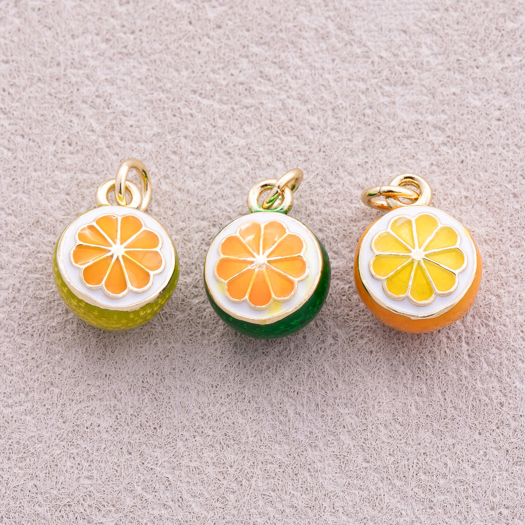 16K Gold Plated Mini Fresh Orange Fruit Enamel Charm - Sold Each