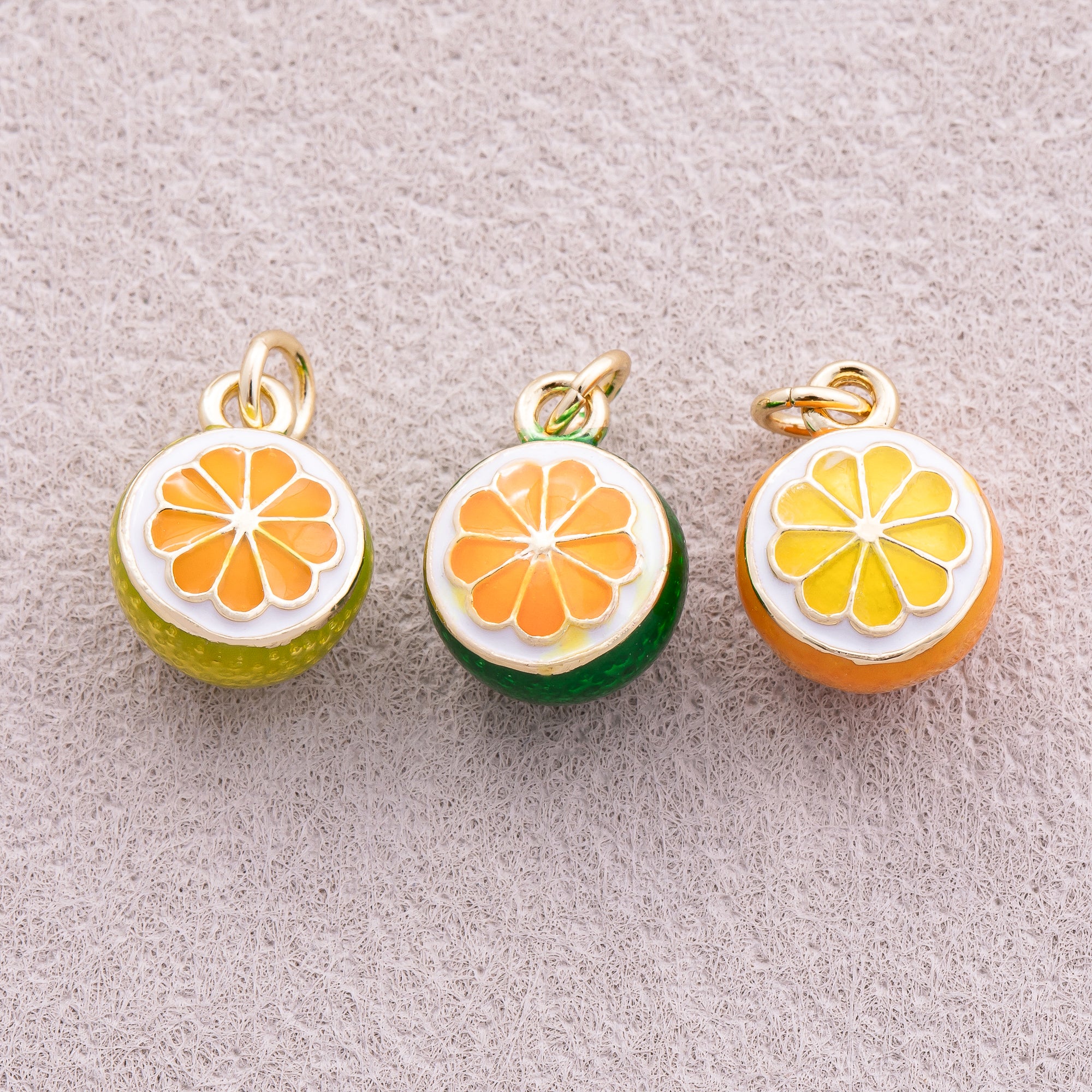 16K Gold Plated Mini Fresh Orange Fruit Enamel Charm - Sold Each