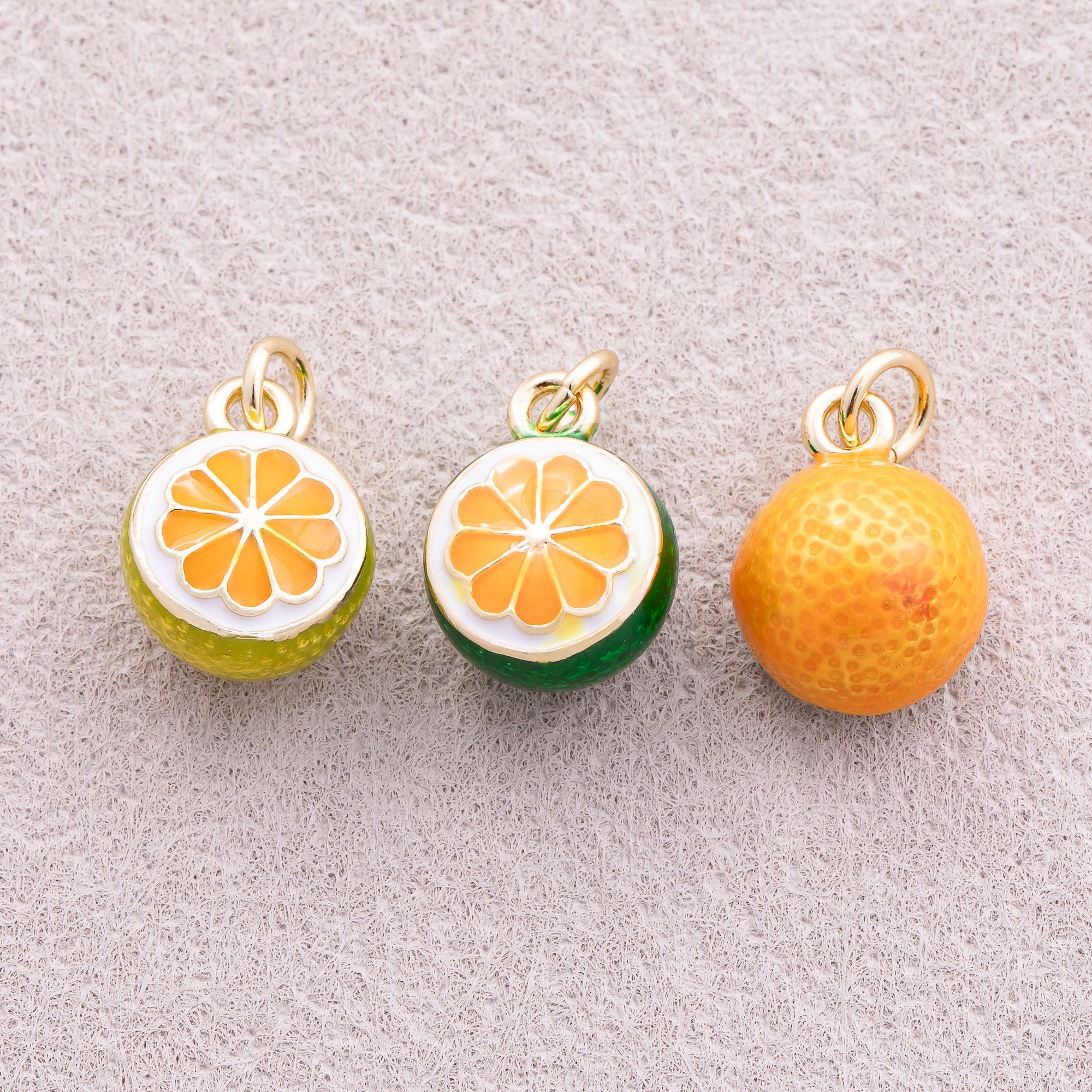 16K Gold Plated Mini Fresh Orange Fruit Enamel Charm - Sold Each