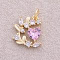 18K Gold Plated Pink Heart CZ Floral Wreath Flower Pendant - Sold Each