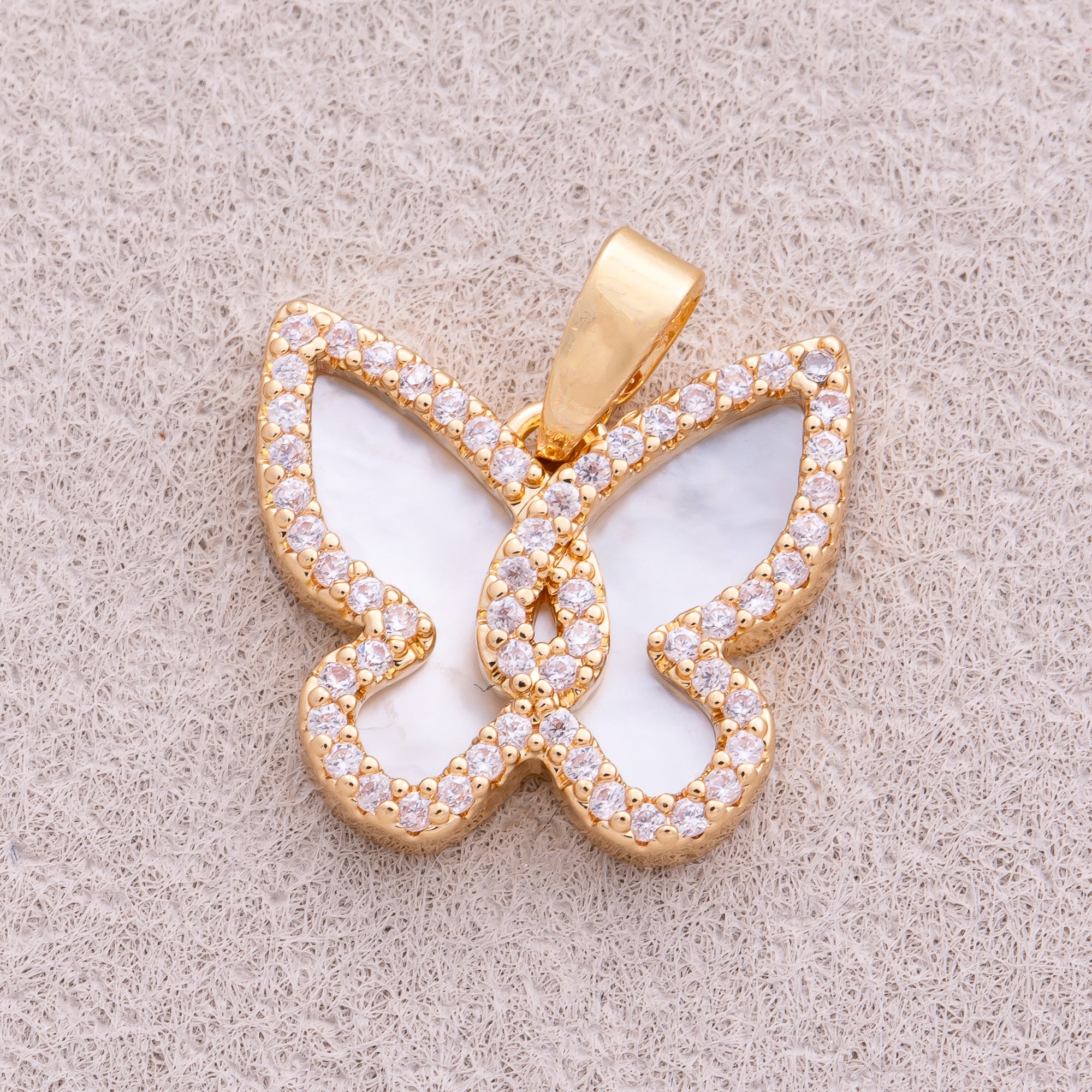 18K Gold Plated Mini Micro Paved CZ Mother of Pearl Butterfly Mariposa Animal Pendant - Sold Each