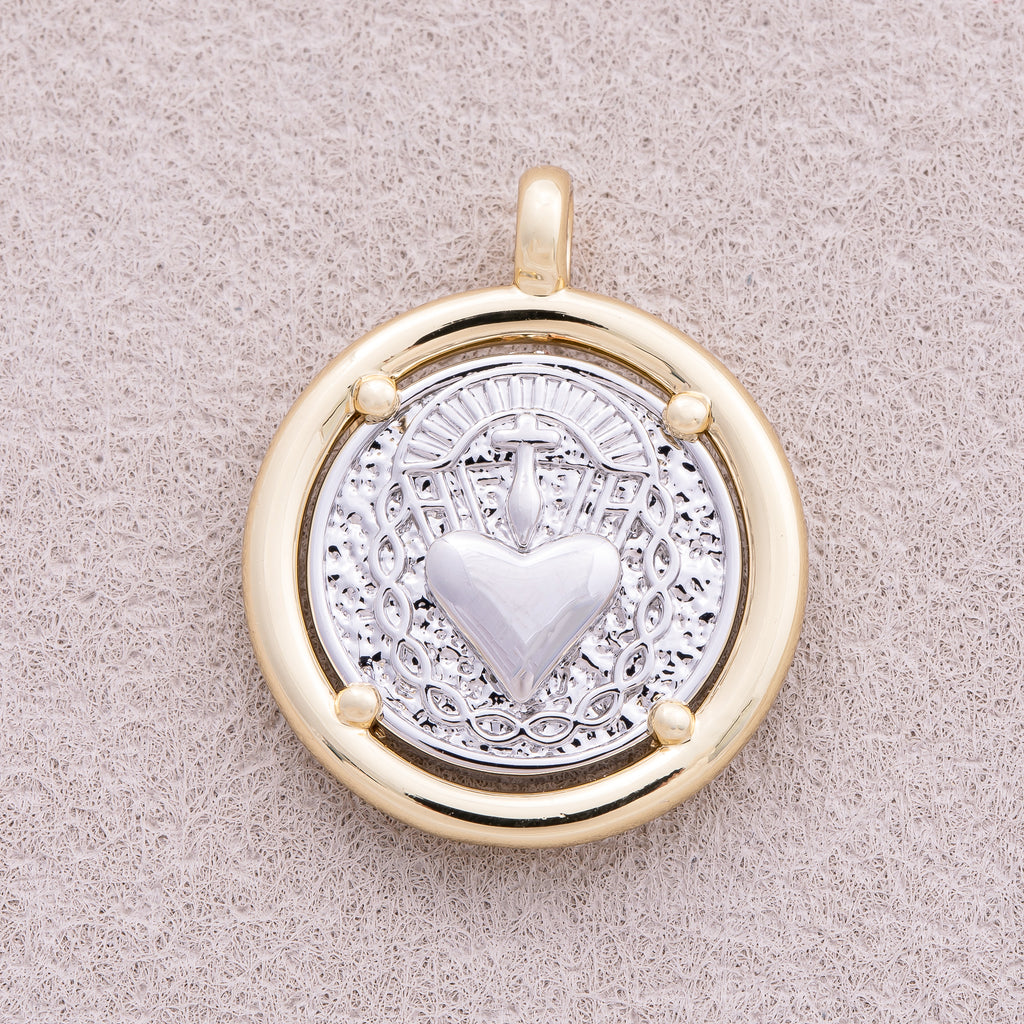 Two Tone Gold Plated Textured Heart Medallion Charm - Sold Each