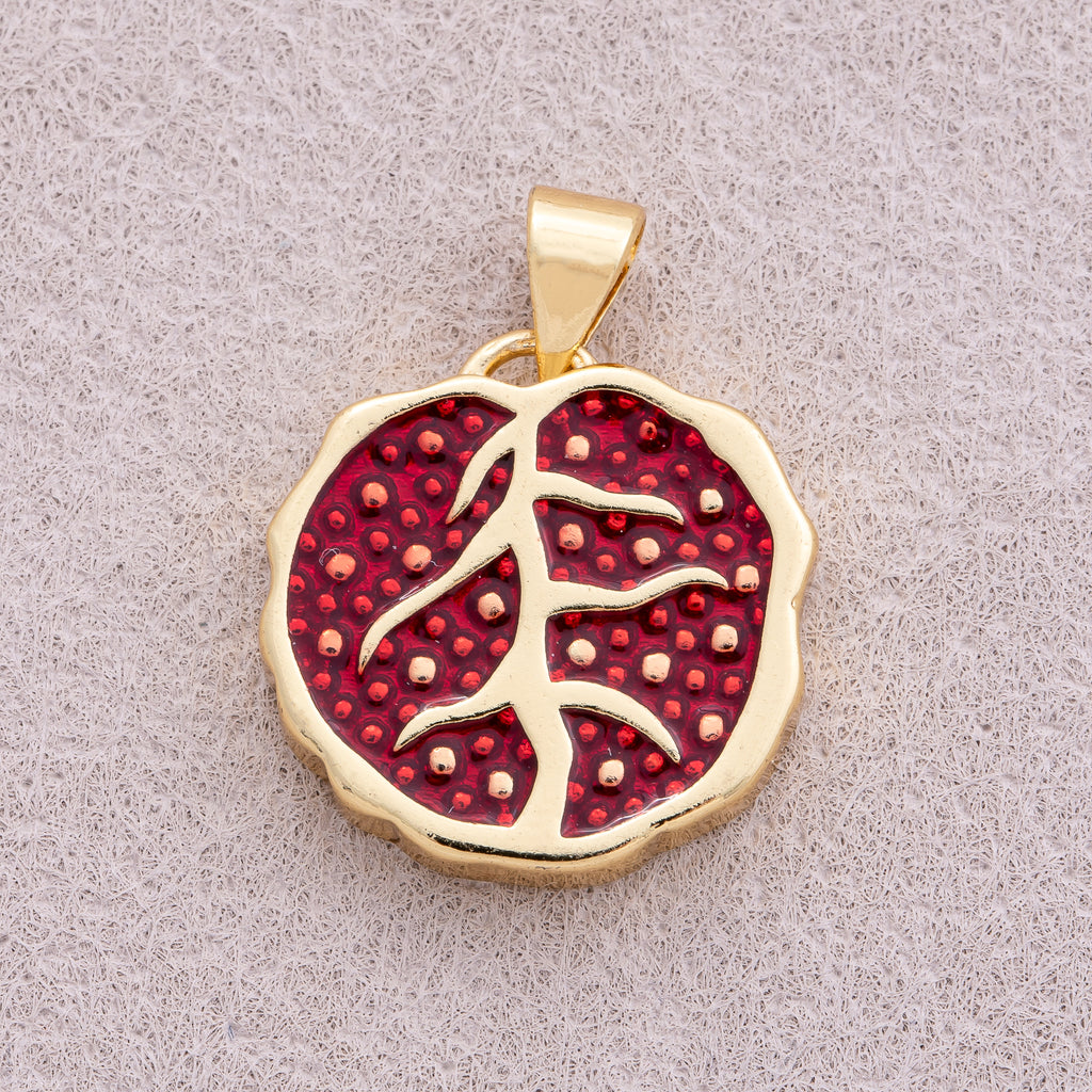 16K Gold Plated Half Pomegranate Fruit Pendant - Sold Each
