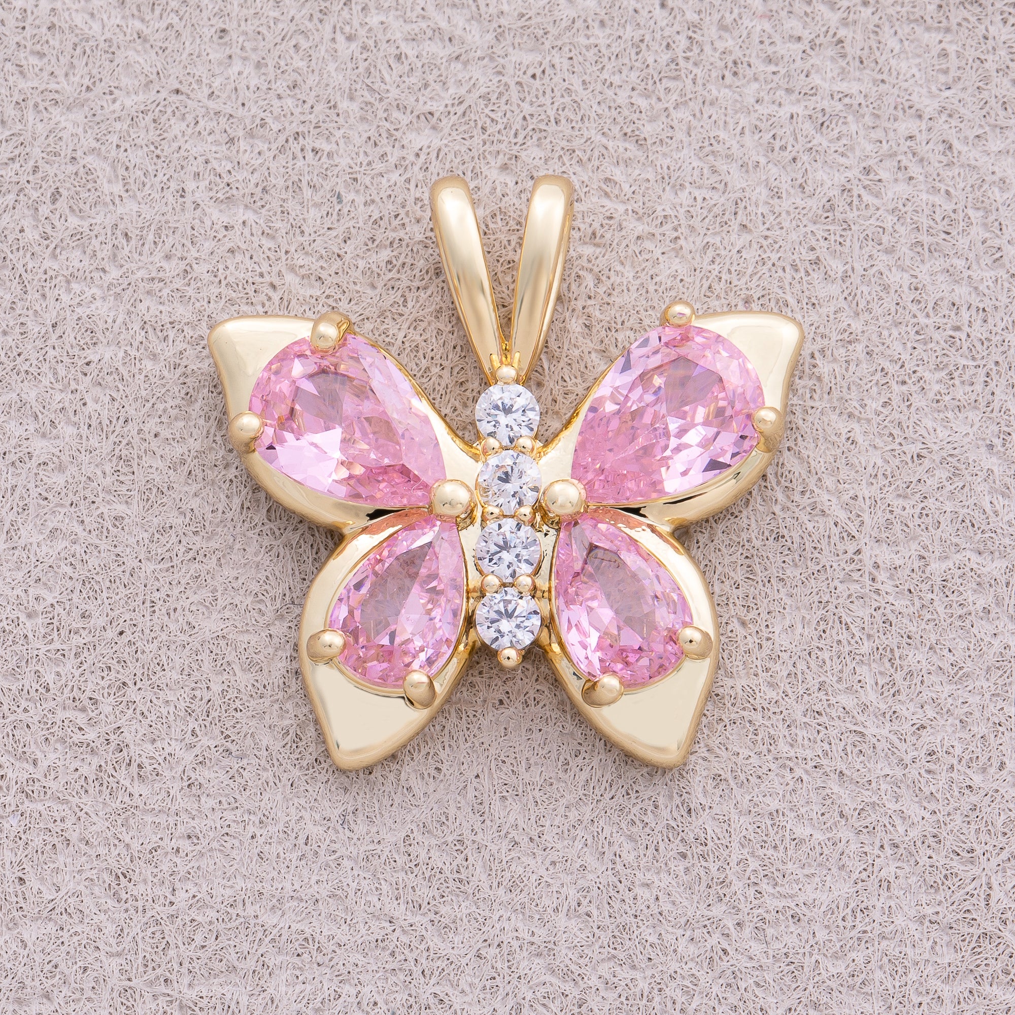 18K Gold Plated Pink Teardrop CZ Butterfly Mariposa Animal Pendant - Sold Each