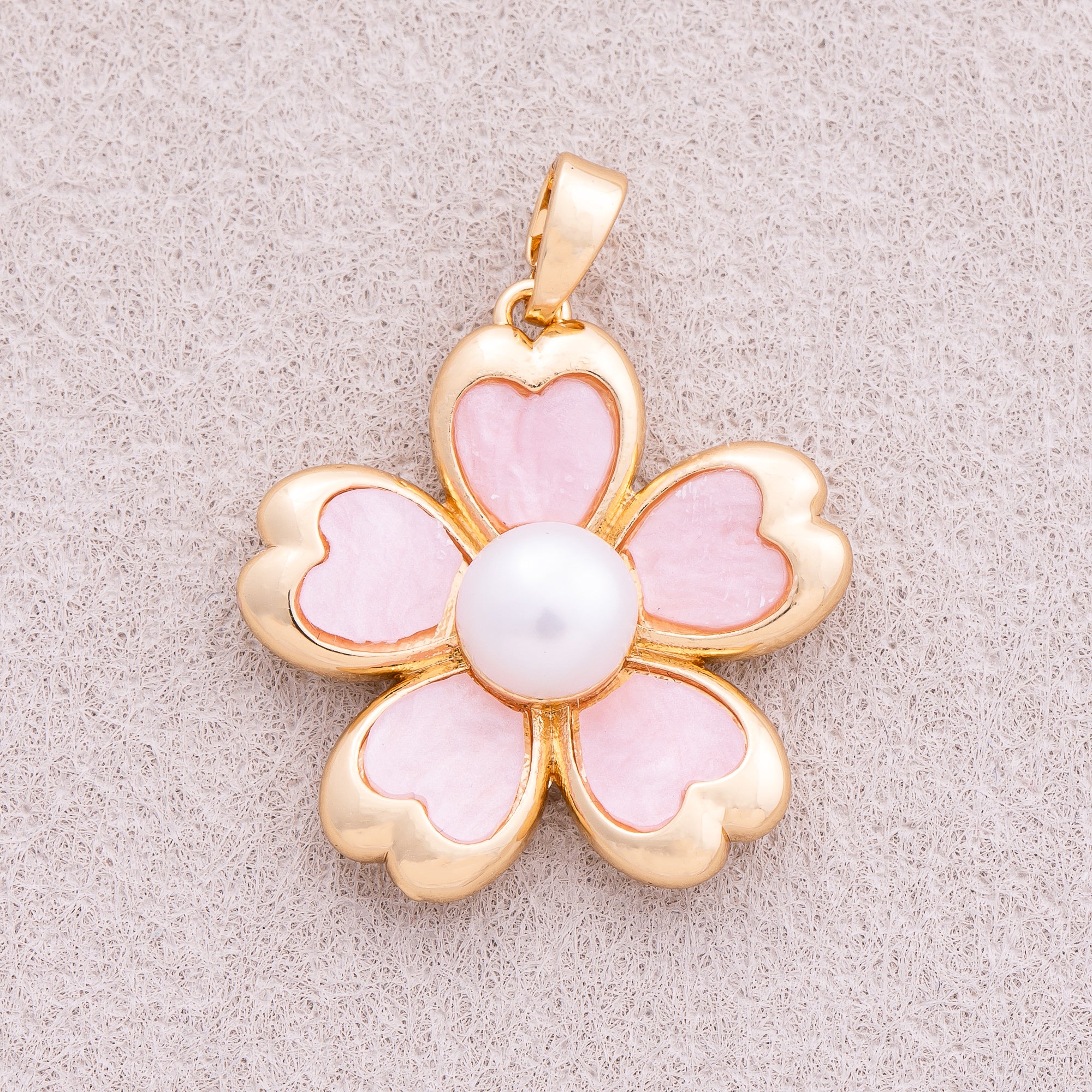 18K Gold Plated Pink Freshwater Pearl Flower Pendant - Sold Each