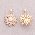 16K Gold Plated Shell Pearl Marquise CZ Daisy Flower Pendant - Sold Each