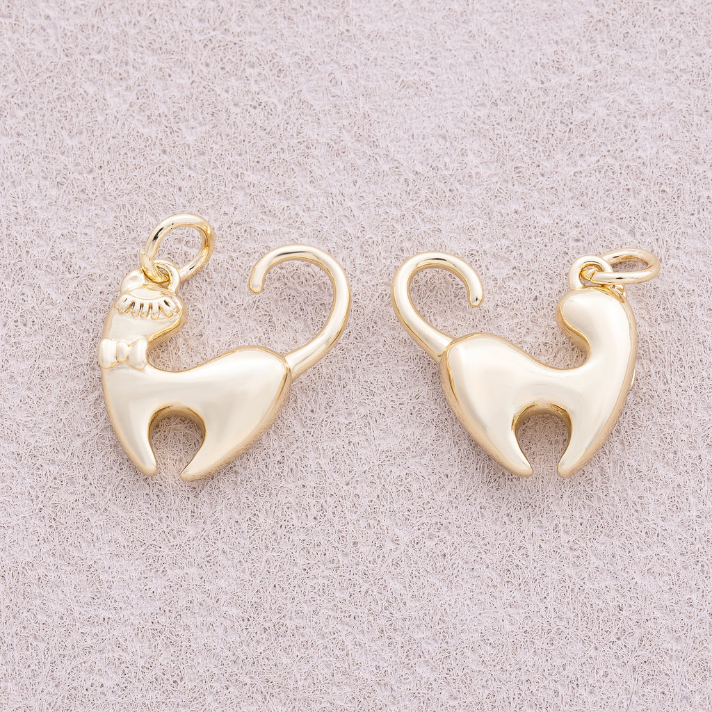16K Gold Plated Back Side Kitty Cat Animal Charm - Sold Each