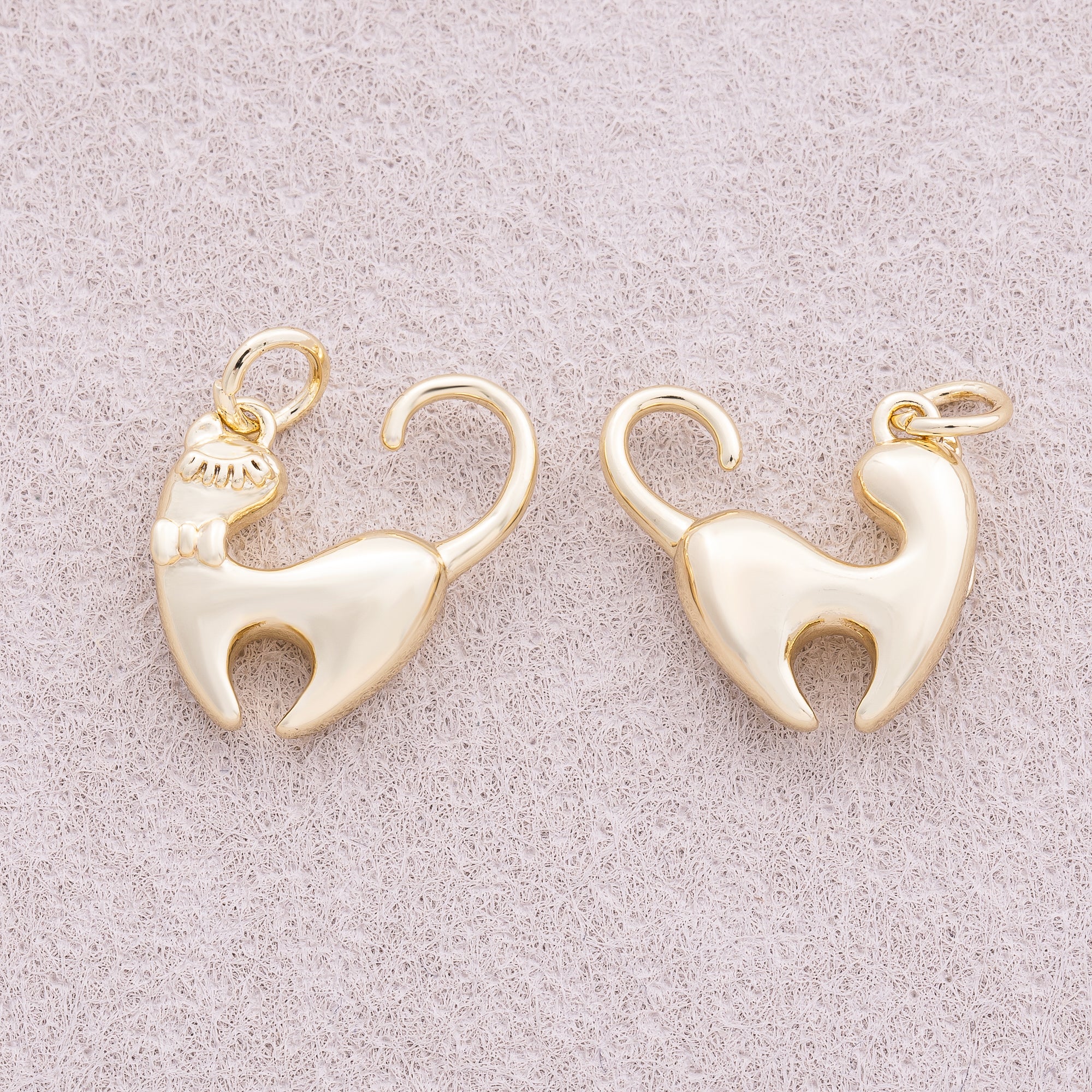 16K Gold Plated Back Side Kitty Cat Animal Charm - Sold Each