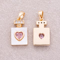 16K Gold Plated Pink Heart CZ Perfume Bottle Charm - Sold Each