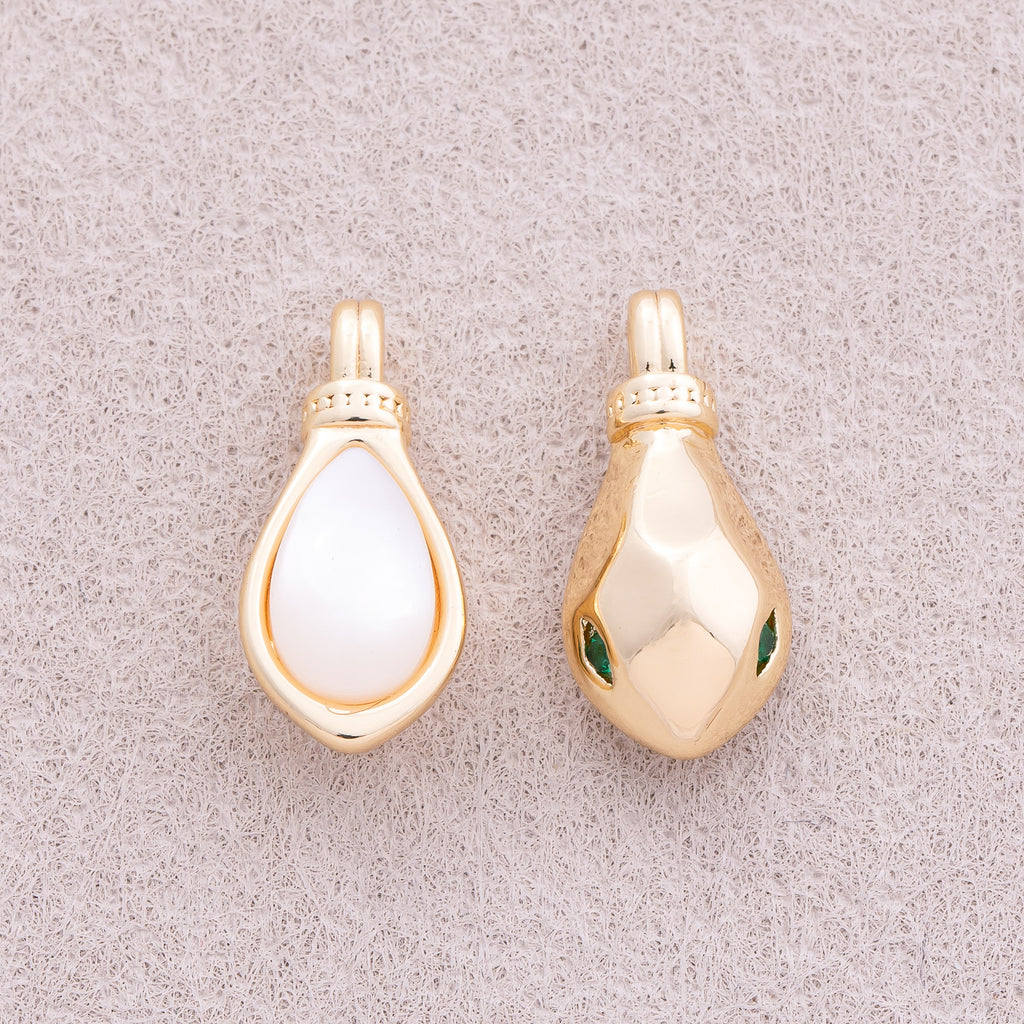 16K Gold Plated White Quartz Natural Gemstone Teardrop Pendant - Sold Each