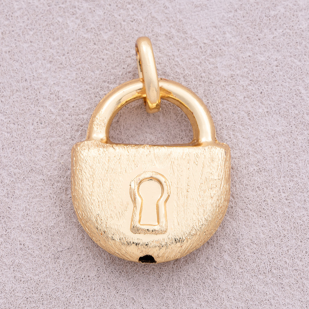 16K Gold Plated Minimalist Textured Padlock Charm - Sold Each