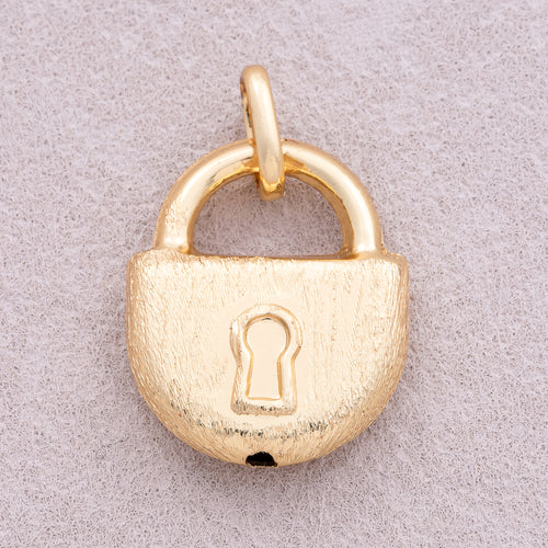 16K Gold Plated Minimalist Textured Padlock Charm - Sold Each