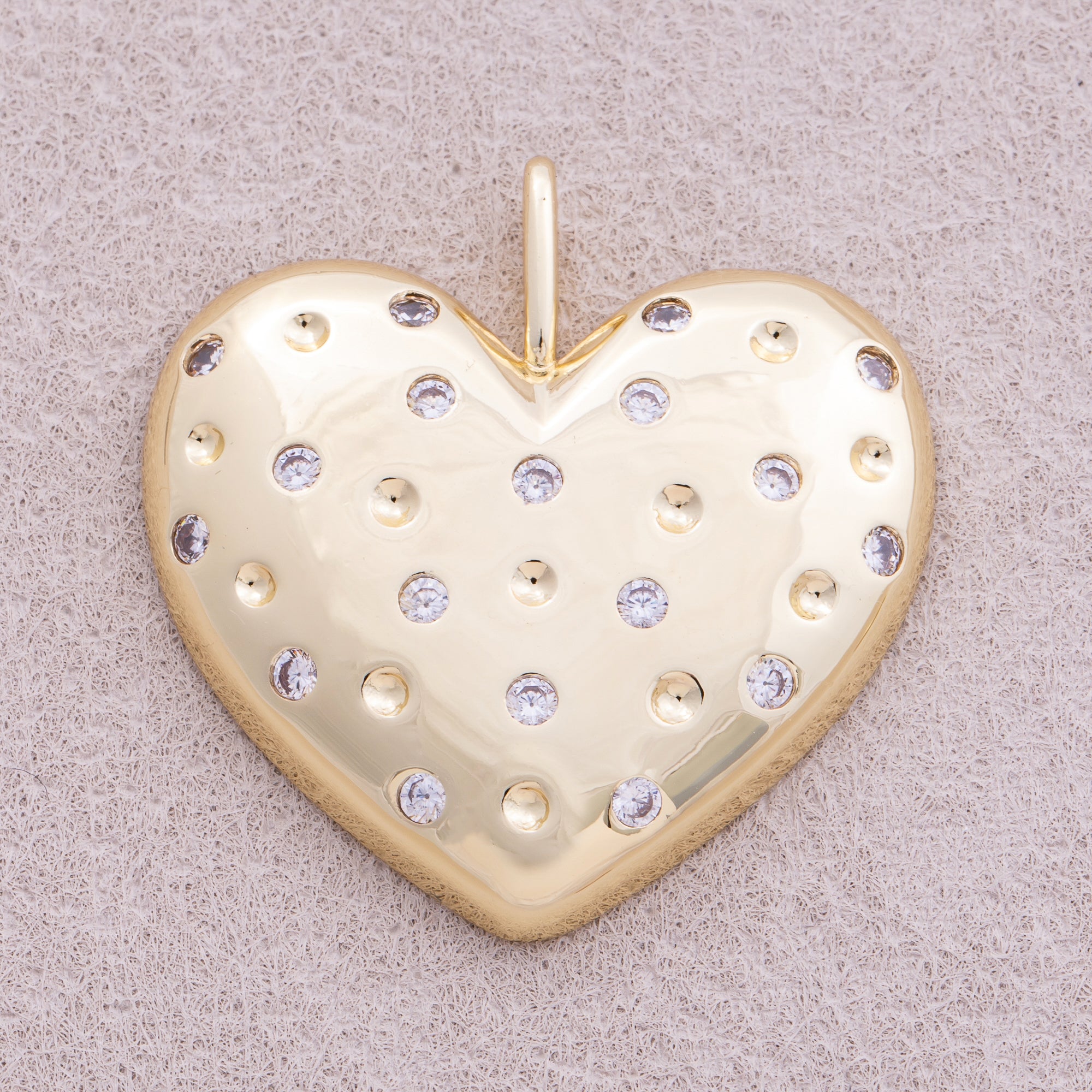 16K Gold Plated Micro Paved CZ Beaded Chubby Love Heart Pendant - Sold Each