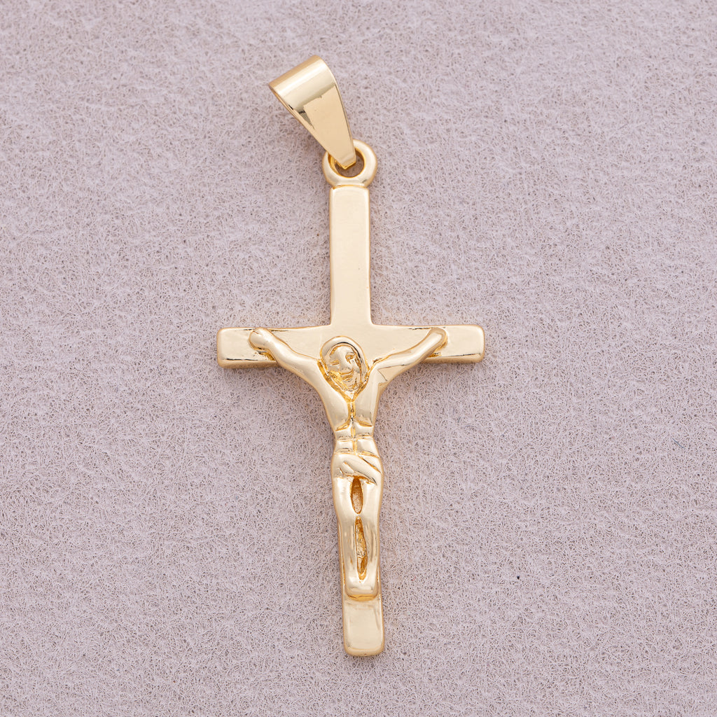 16K Gold Plated Minimalist Jesus Cross Pendant - Sold Each