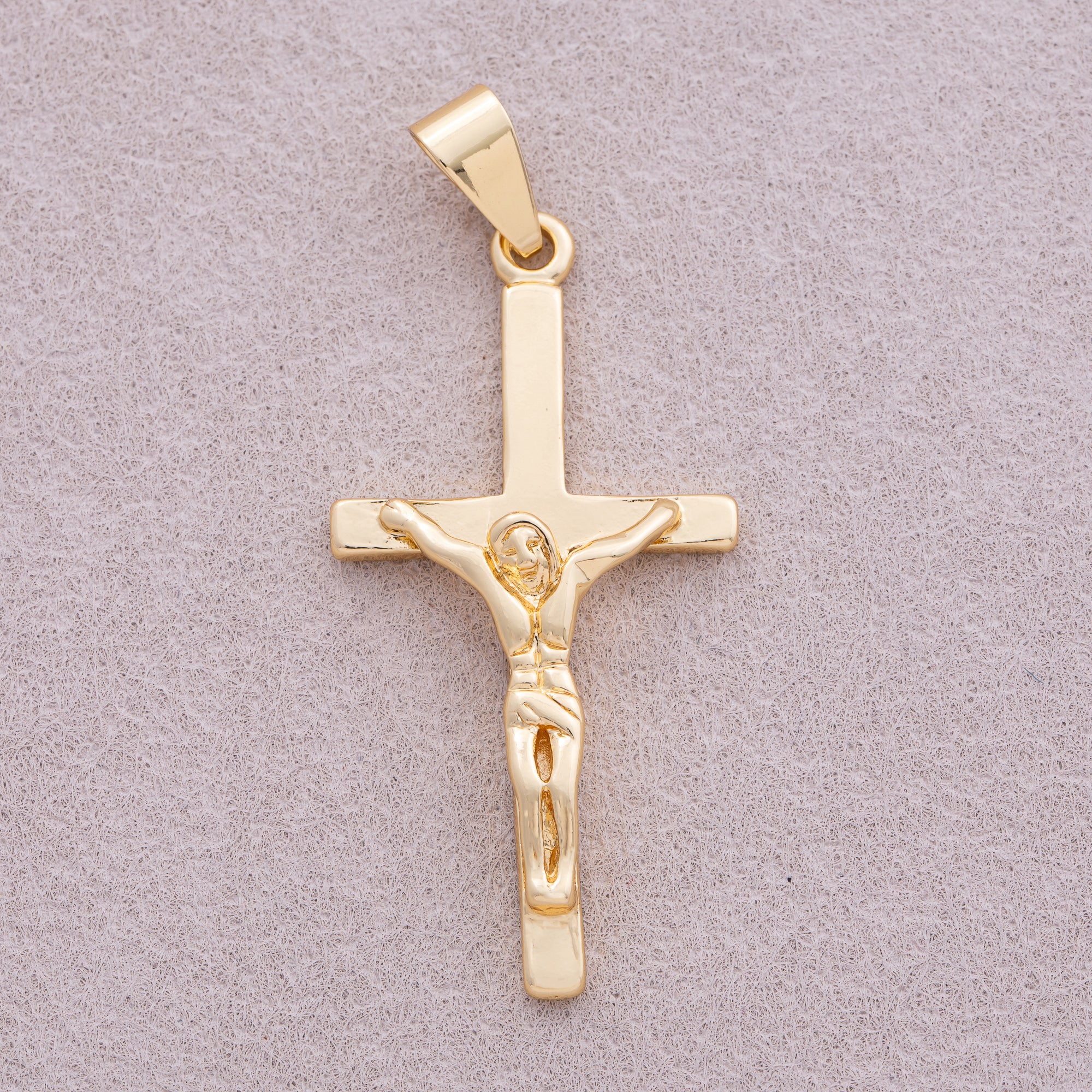 16K Gold Plated Minimalist Jesus Cross Pendant - Sold Each