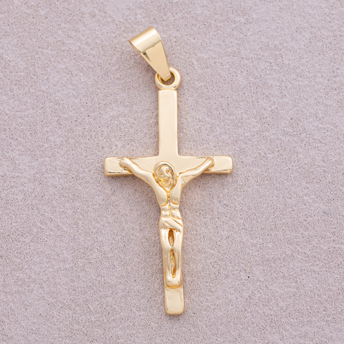 16K Gold Plated Minimalist Jesus Cross Pendant - Sold Each