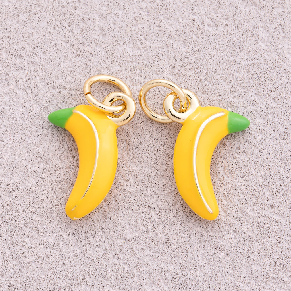 16K Gold Plated Yellow Banana Fruit Enamel Charm - Sold Each