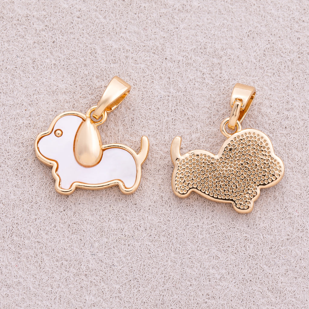 16K Gold Plated Mother Of Pearl Cute Puppy Animal Pendant - Sold Each