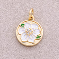 16K Gold Plated White Enamel Blooming Flower Medallion Charm - Sold Each