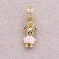 16K Gold Plated Micro Paved CZ Pink Dress Enamel Little Girl Pendant - Sold Each