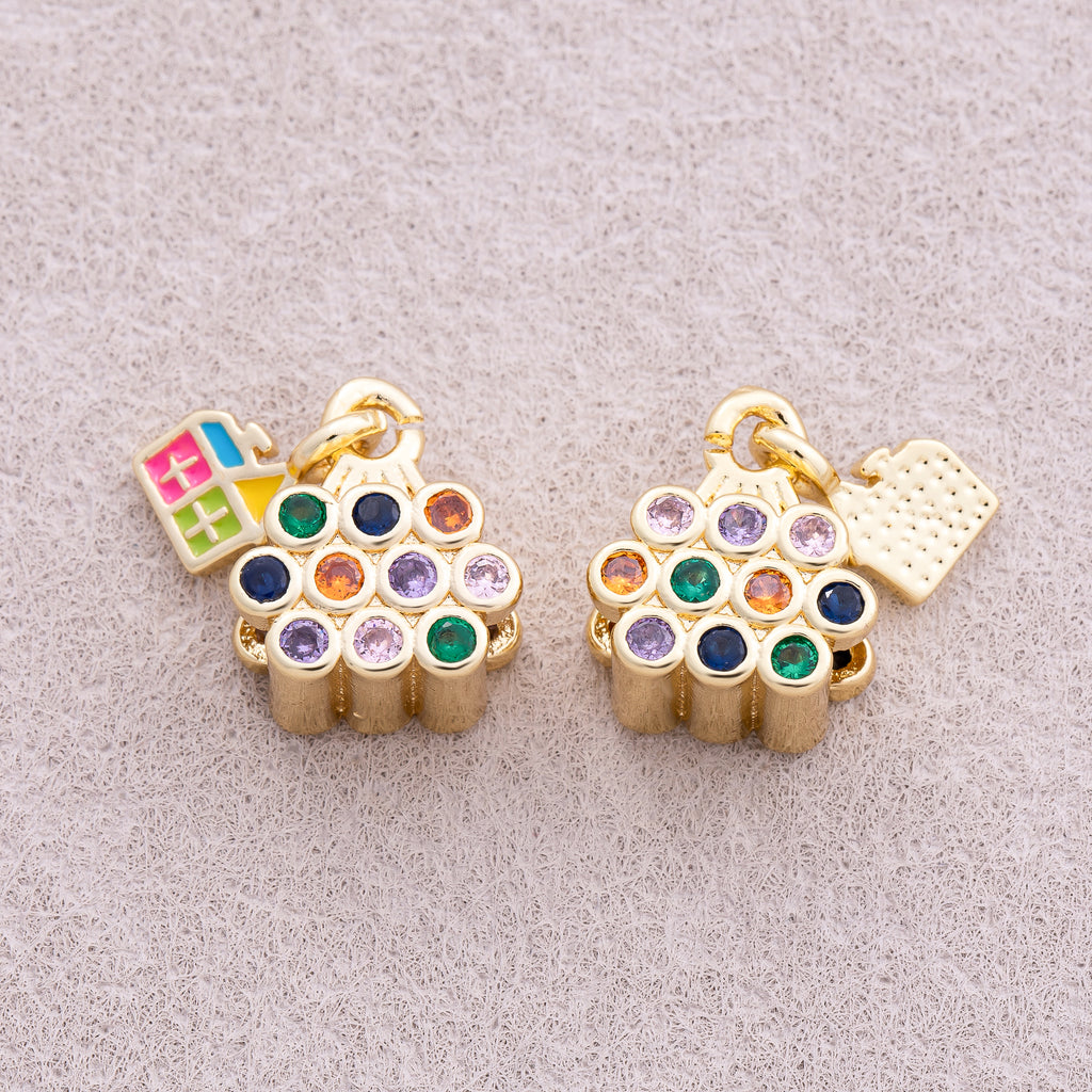 16K Gold Plated Colorful CZ Enamel House Enamel Charm - Sold Each