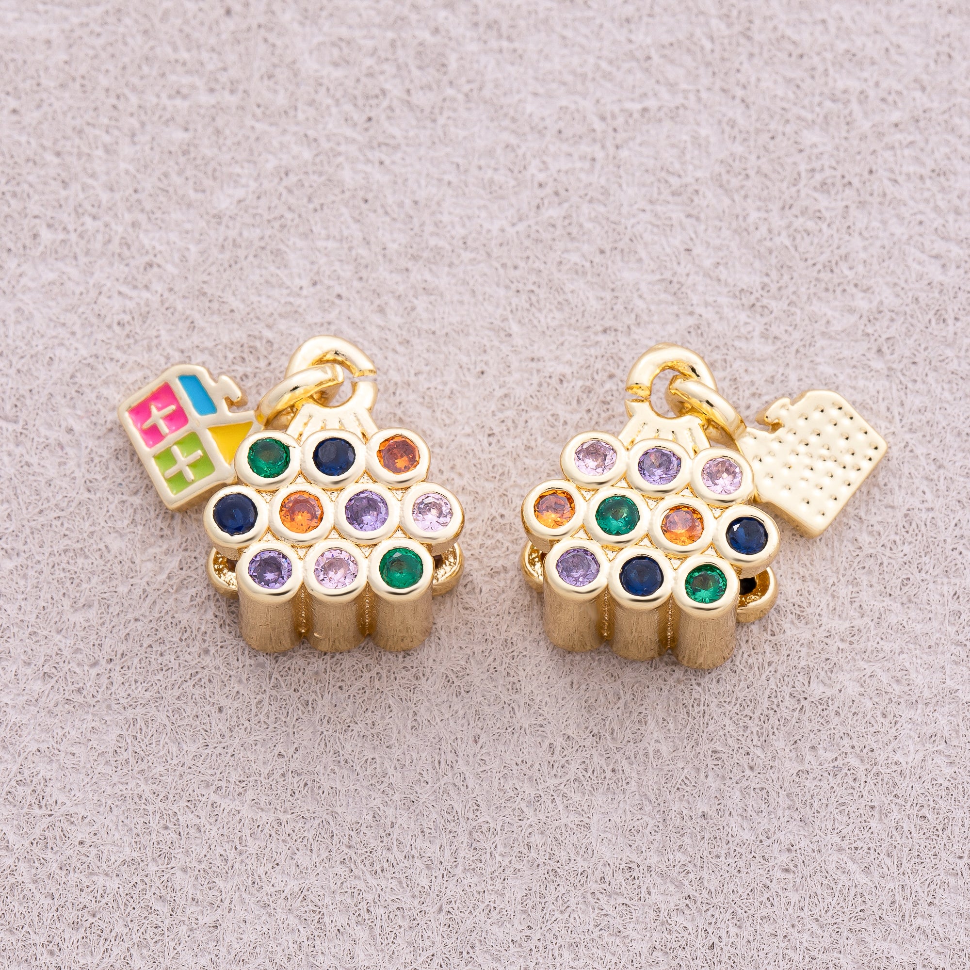 16K Gold Plated Colorful CZ Enamel House Enamel Charm - Sold Each