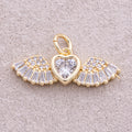 16K Gold Plated Clear Multi-cut CZ Angel Heart Wings Charm - Sold Each