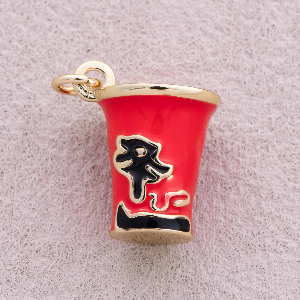 16K Gold Plated Red Enamel Delicious Ramen Cup Pendant - Sold Each