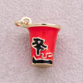 16K Gold Plated Red Enamel Delicious Ramen Cup Pendant - Sold Each