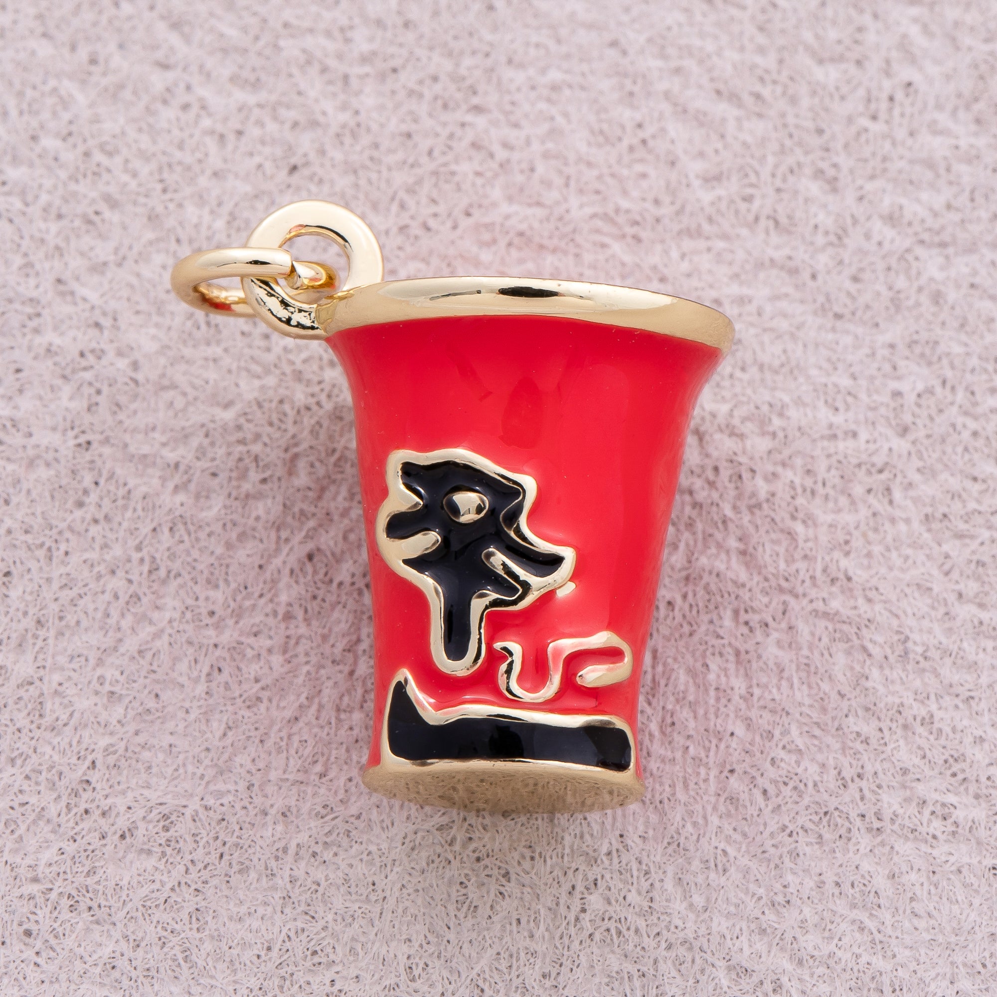 16K Gold Plated Red Enamel Delicious Ramen Cup Pendant - Sold Each