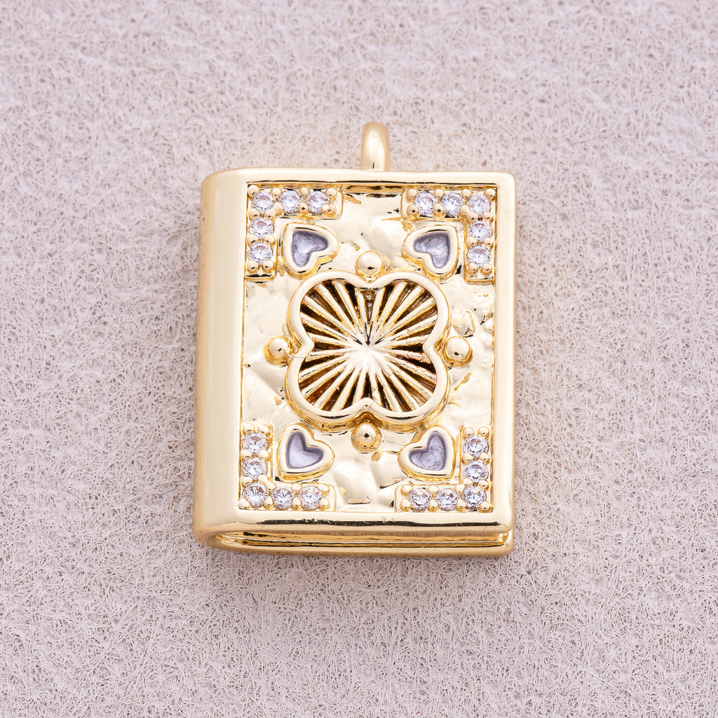16K Gold Plated Heart CZ Magic Book Pendant - Sold Each