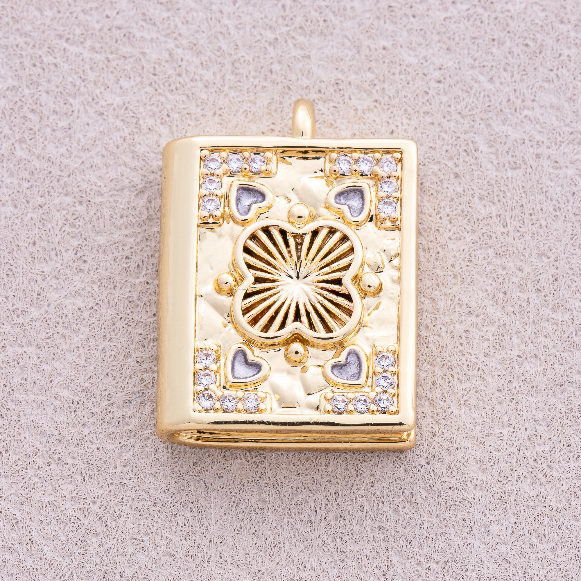 16K Gold Plated Heart CZ Magic Book Pendant - Sold Each