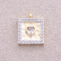 Two Tone Gold Plated Micro Paved CZ Bezel Heart Square Charm - Sold Each