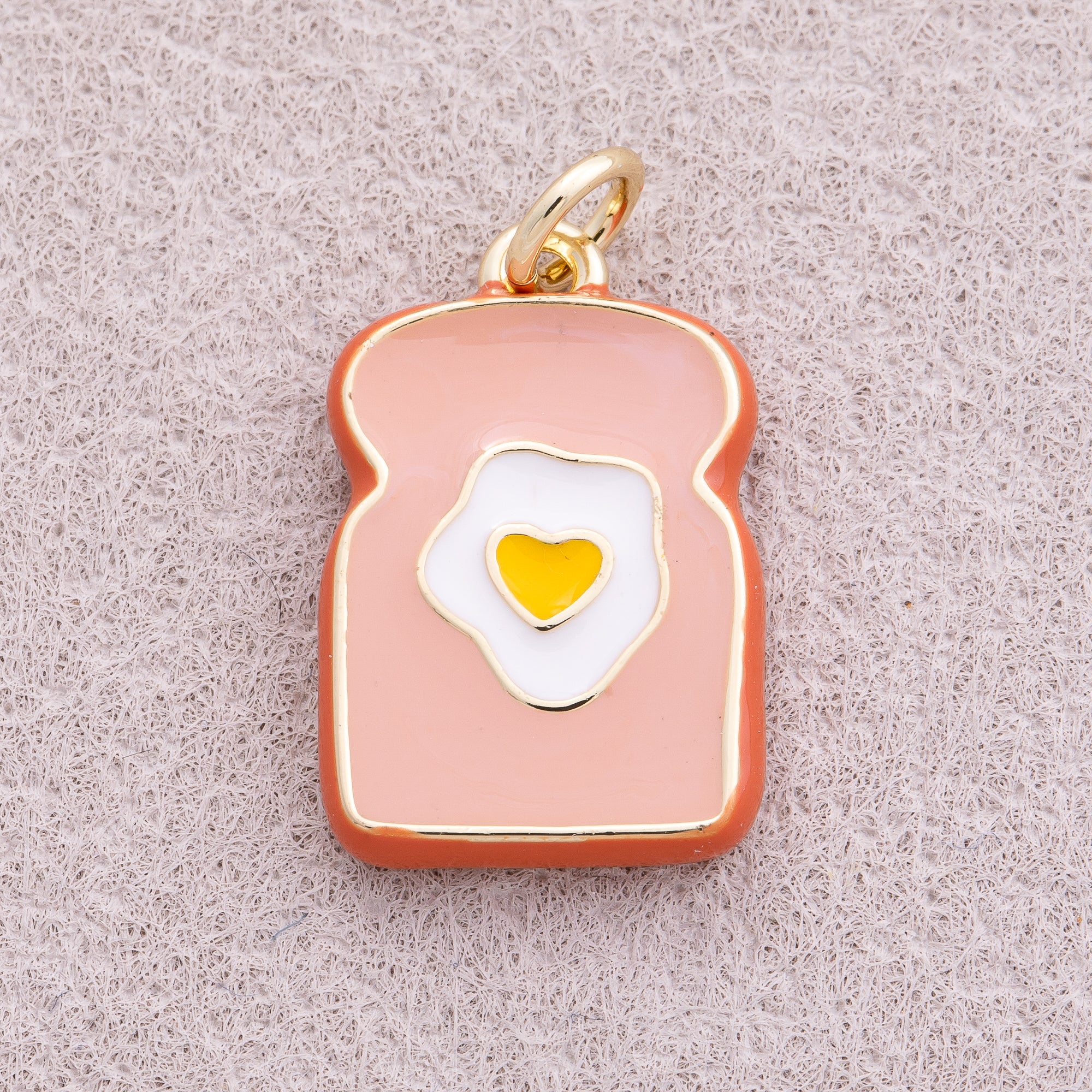 16K Gold Plated Toast Egg Breakfast Enamel Charm - Sold Each