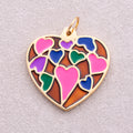 Gold PVD Stainless Steel Multi Color Mosaic Heart Enamel Pendant