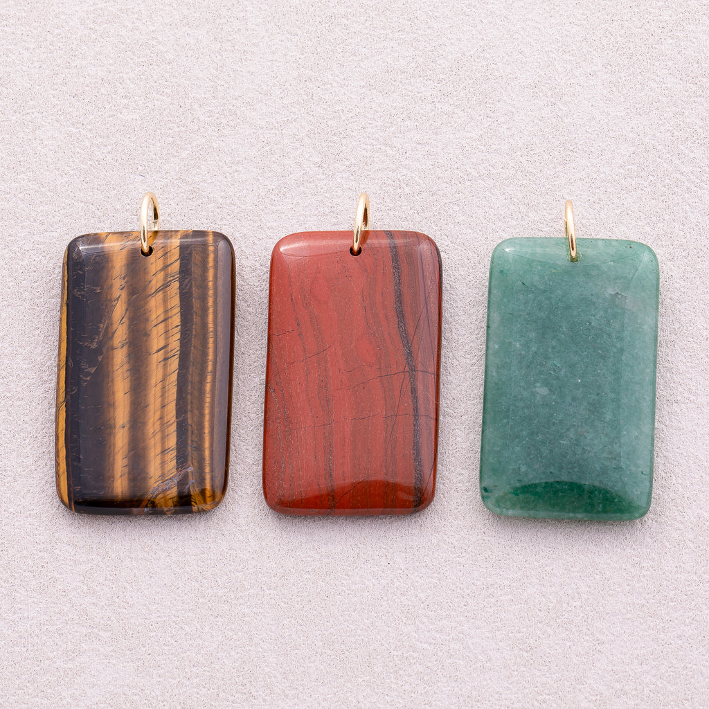 18K Gold Plated Multicolor Natural Gemstone Rectangular Pendant - Sold Each