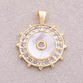 16K Gold Plated Micro Paved CZ Mother Of Pearl North Compass Pendant - Sold Each