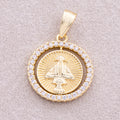 16K Gold Plated Micro Paved CZ Spinning Religious Coin Pendant - Sold Each