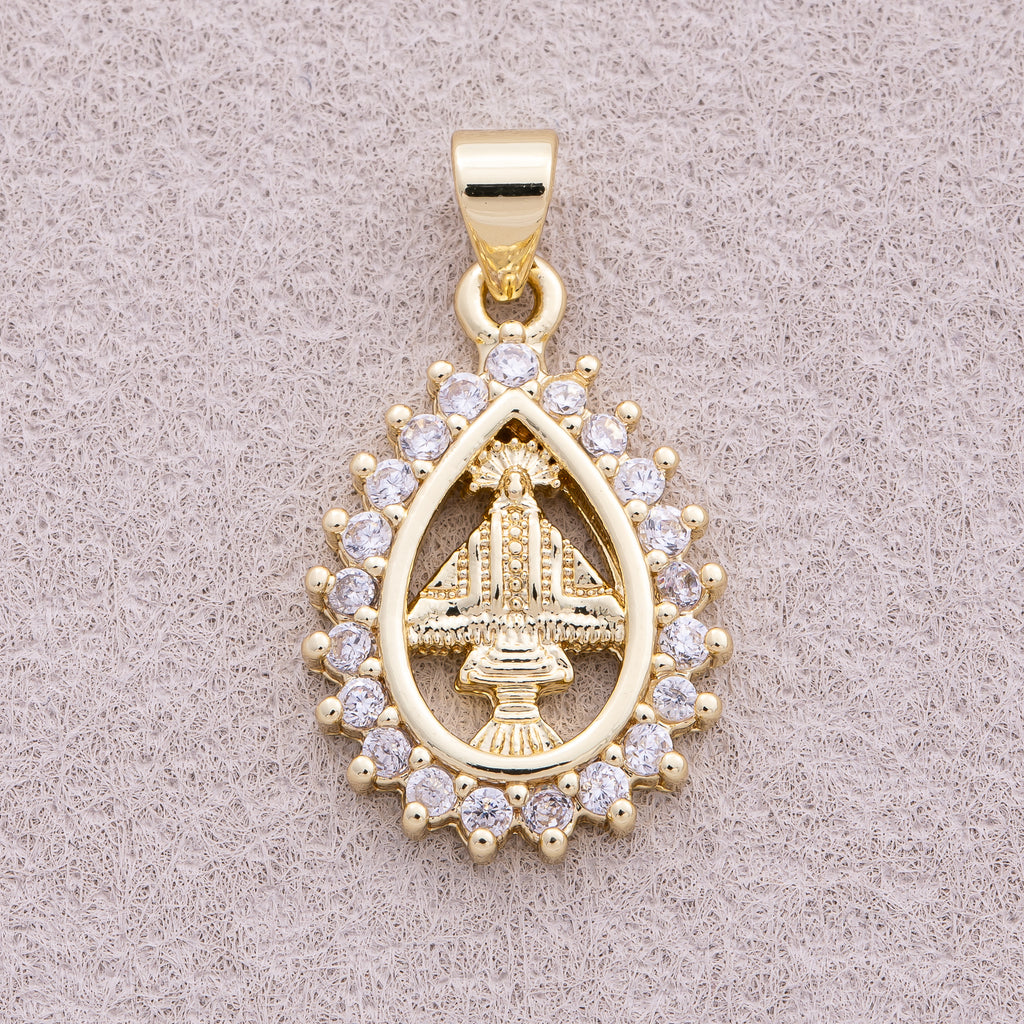 16K Gold Plated Micro Paved CZ Religious Teardrop Pendant - Sold Each