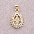 16K Gold Plated Micro Paved CZ Religious Teardrop Pendant - Sold Each