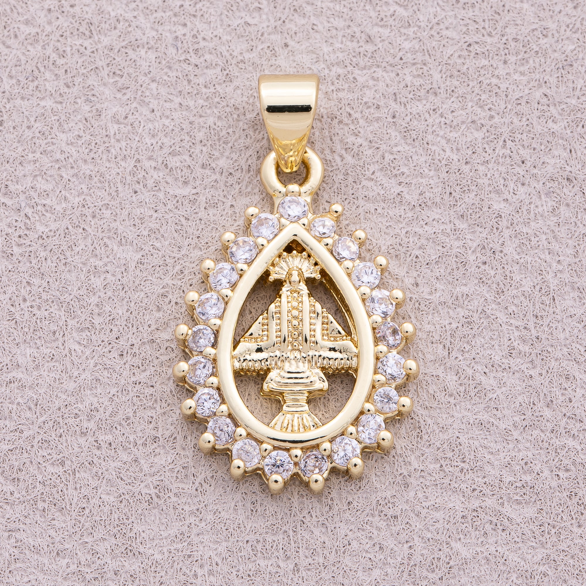 16K Gold Plated Micro Paved CZ Religious Teardrop Pendant - Sold Each