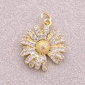 16K Gold Plated Micro Paved CZ Daisy Flower Charm - Sold Each