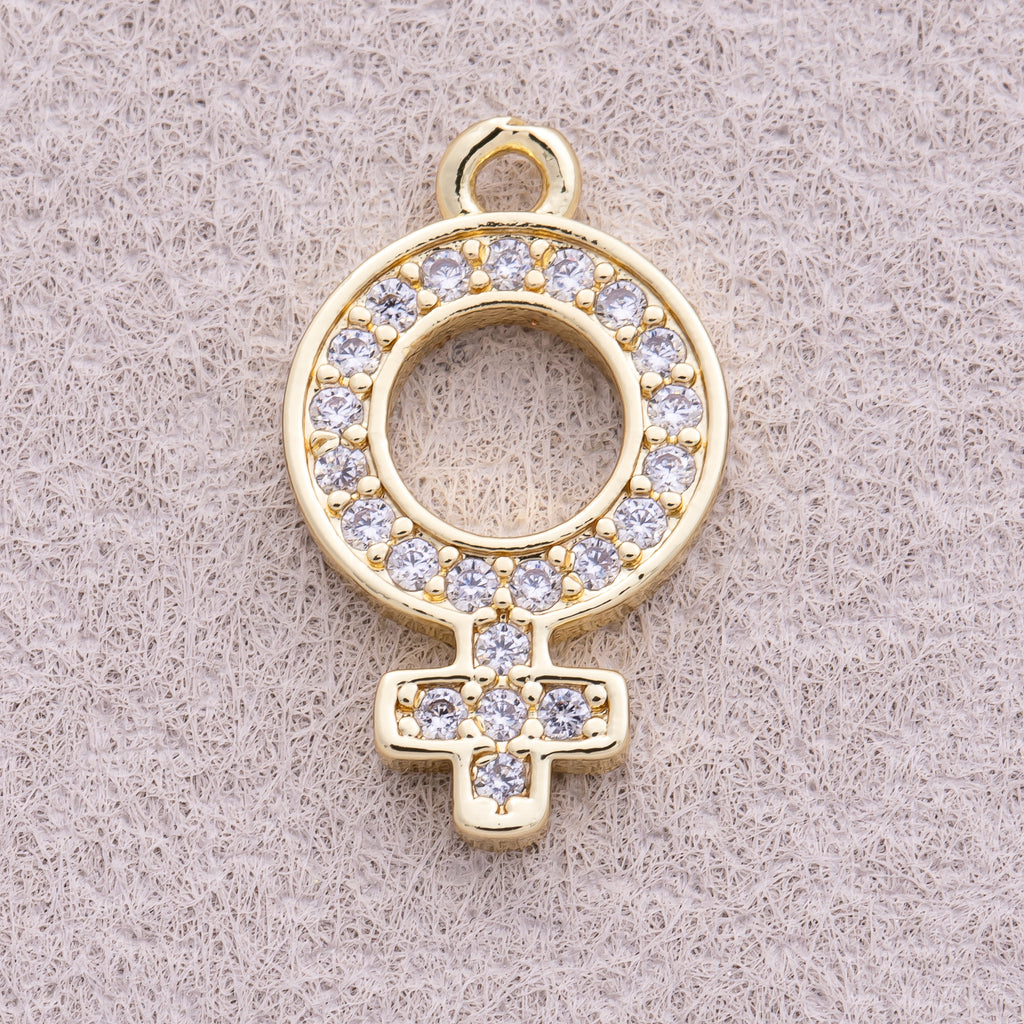 16K Gold Plated Micro Paved CZ Venus Symbol Pendant - Sold Each