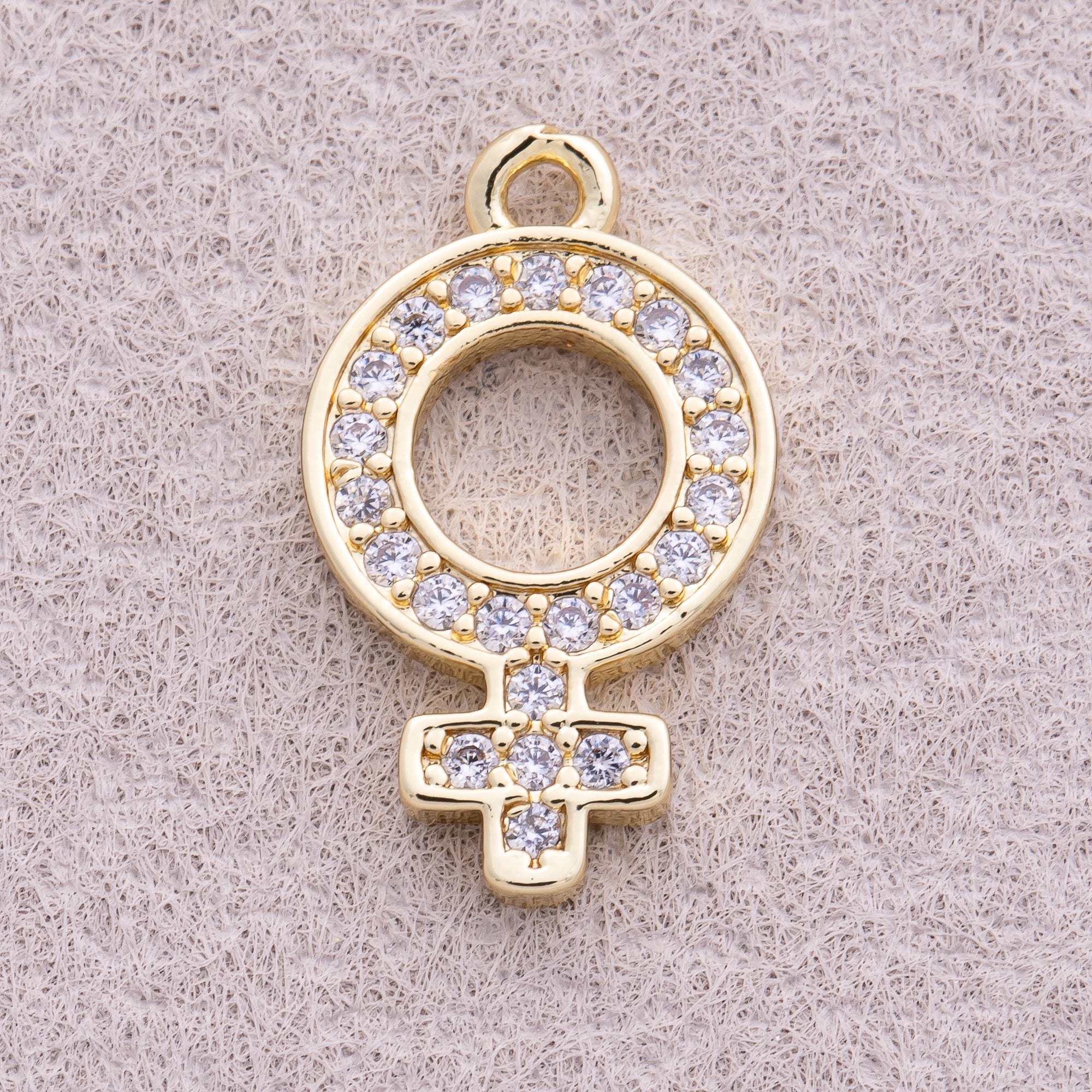 16K Gold Plated Micro Paved CZ Venus Symbol Pendant - Sold Each