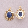 16K Gold Plated Blue Aventurin Natural Gemstone Oval Charm - Sold Each