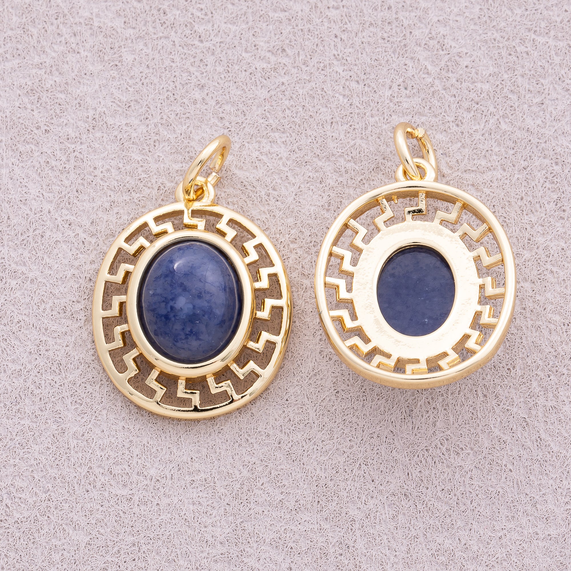 16K Gold Plated Blue Aventurin Natural Gemstone Oval Charm - Sold Each